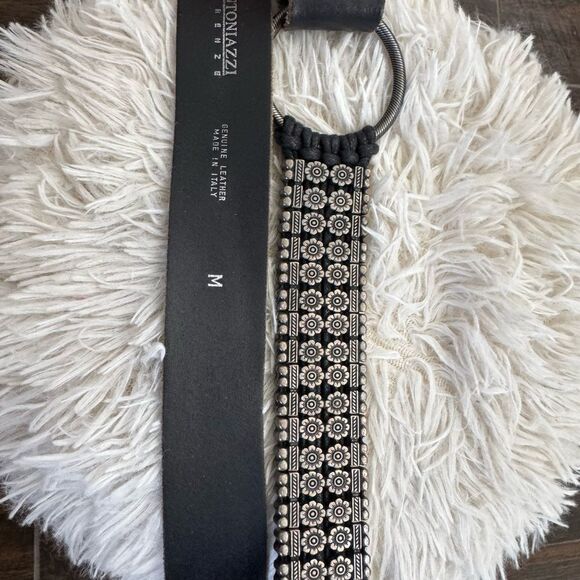 ANTONAZZI Firenze Italian Leather Belt M – Silver Floral Studded, Boho nwot - Picture 3 of 17